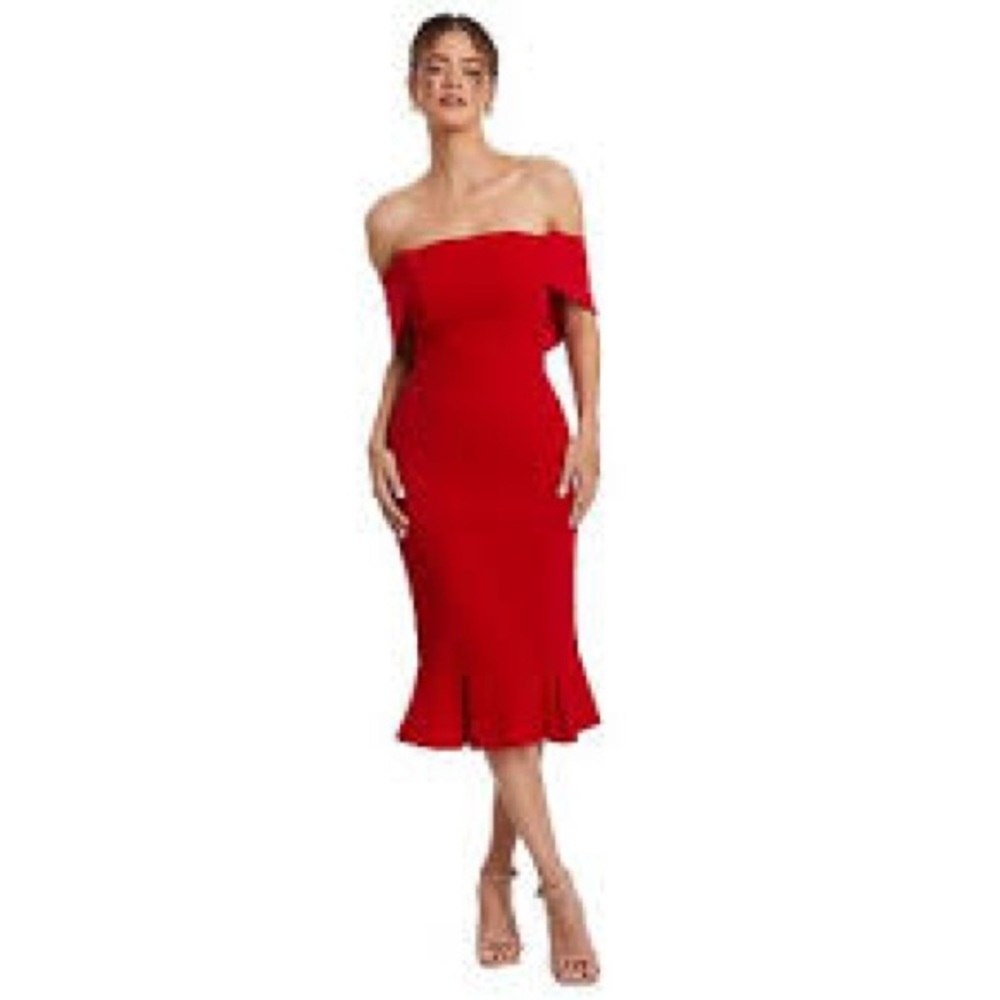 Quiz Off-Shoulder Red Midi Flare Dress size 12 EUC